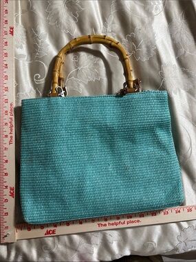 Fossil Turquoise Woven Tote with Bamboo Handles